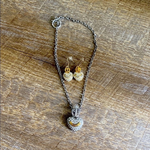 Juicy Couture Y2K Silver and Gold Heart Pendant Necklace & Earrings Set - Picture 1 of 9